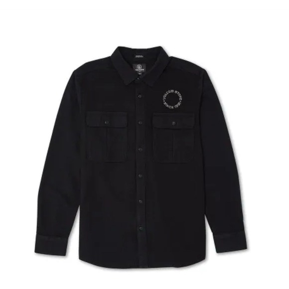 Volcom Minneret Black Flannel Long Sleeve Shirt Button Up‎ Mens Size Med Surfer - Picture 1 of 8